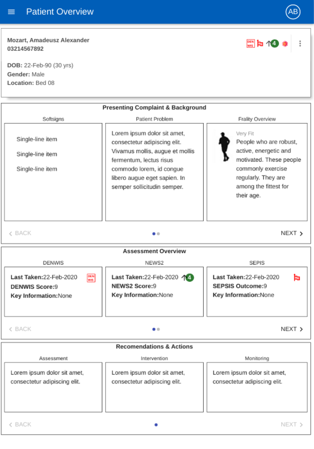 Per-resident overview on tablet